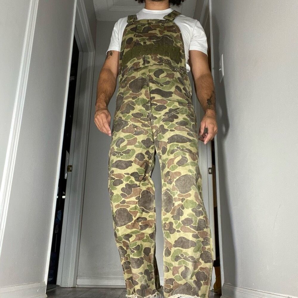 Vintage Cabelas Carhartt Style Duck Camo Overalls Mens Size 34x30 80s